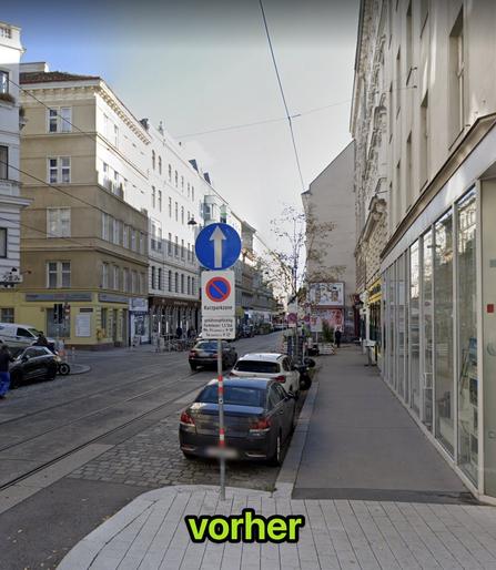 Gehsteig in der Lerchenfelder Straße vor der Umgestaltung