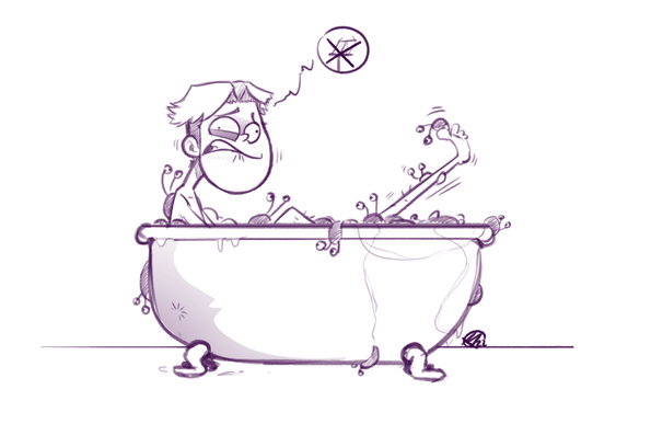 Habt ihr das früher nicht gespielt? In eine Badewanne voller Nacktschnecken legen und keine errektion bekommen (zeichnung einer person die in einer wanne liegt) Cartoon