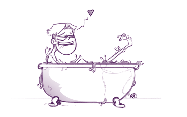 Habt ihr das früher nicht gespielt? In eine Badewanne voller Nacktschnecken legen und keine errektion bekommen (zeichnung einer person die in einer wanne liegt und verloren hat...) Cartoon
