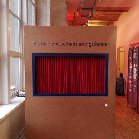 A puppet theatre with a closed curtain