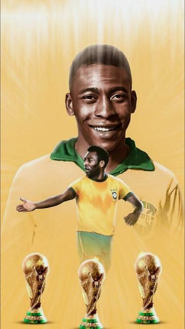 Portada de Pelé exhibiendo sus tres copas Mundiales. Fuente: https://pin.it/2ElvCyZ