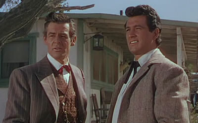 Still of Robert Ryan and Rock Hudson in the 1952 western Horizons West.