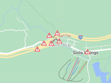 Map of a number of incidents at Donner Pass