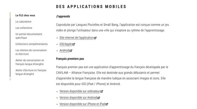 Capture d'écran de la liste des ressources.