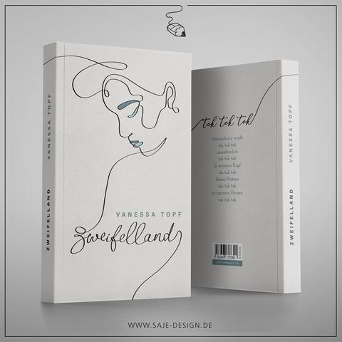 Ein weißes Buchcover mit einer schwarzen ein-Strich-Illustration, die in den handschriftlichen Titel übergeht. Das Motiv zeigt das Gesicht einer melancholisch wirkende Frau. Lippen und Augenbrauen sind in einem dezenten grün-blau eingefärbt.