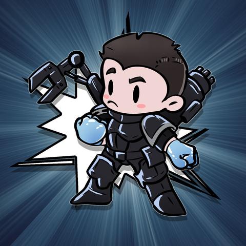 Super deformed chibi-drawing of Ferrus Manus. His trademark silvery hands are curled into fists and he looks defiant.