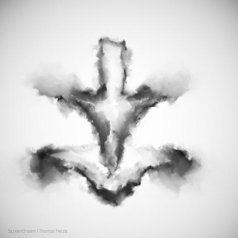 A 3D sculpture in a painterly style in black and white. The form could be thought of as a very stylised squirrel climbing up a wall...