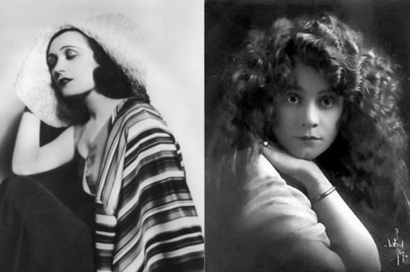 Publicity shots of silent screen stars Pola Negri, left, and Araminta Durfee, right