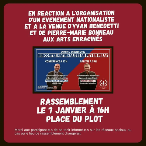 Visuel web contre la venue de Benedetti et Bonneau.