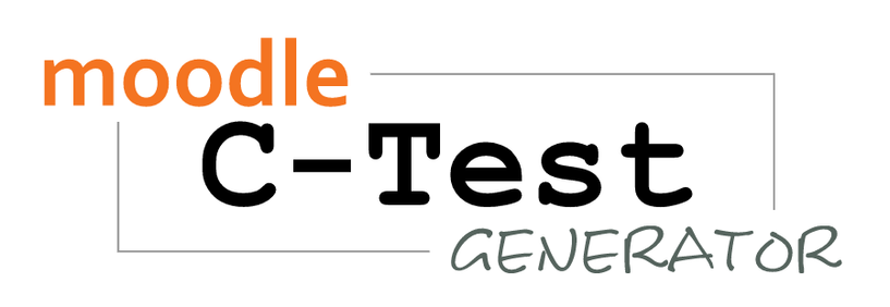 Das Logo des Tools mit den Beschriftungen: 

- moodle (orange, links oben, klein)
- C-Test (schwarz, mitte groß)
- Generator (grau-grün, rechts unten, klein)