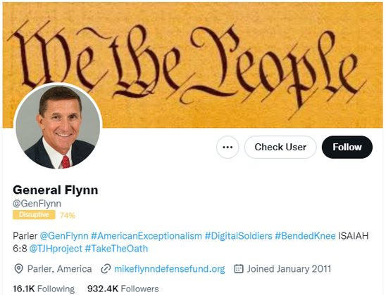 BirdSite Biopage for General Mike Flynn - won't say more because it's BS