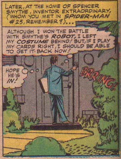 Panel from Spider-Man with an ancillary character ringing a doorbell.