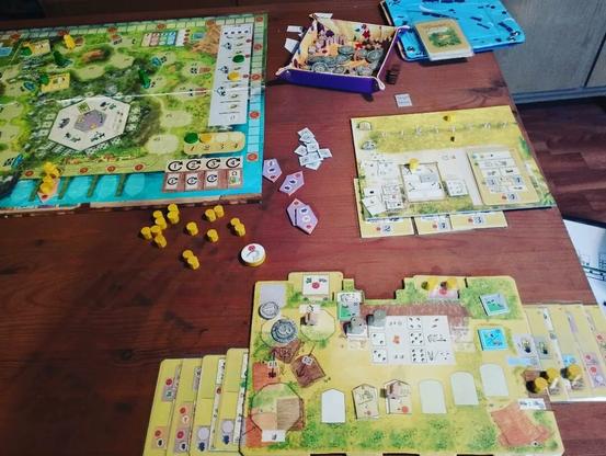 The bot has it's own player board and donkey board. The bot cards and strategy markers help to play strategically meaningfull.