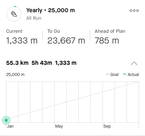 A snip from the Strava targets screen showing 1,333m climbed so far of a 25k metre target.