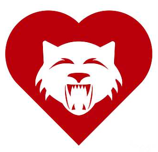 wildcat mascot head inside a red heart