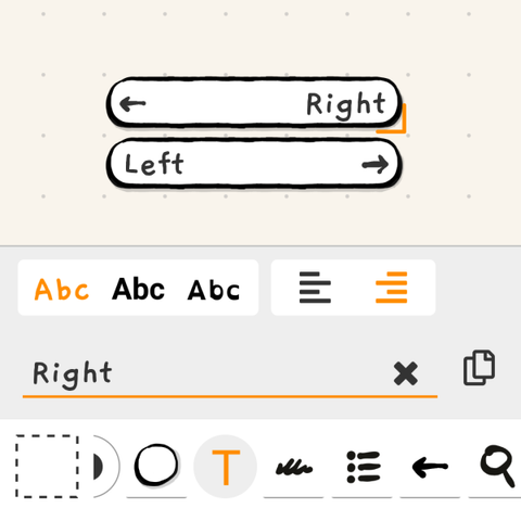 Screenshot TinyUX - When on text brush or eraser, you'll see the corner of the right aligned text highlighted.