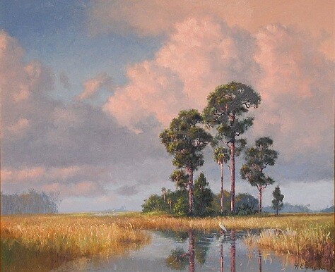 Pink clouds over the everglades painted by A.E. "Beanie" Backus