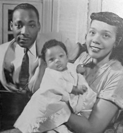 Martin Luther King and Coretta Scott King with daughter Yolanda in 1956. By Jet Magazine, April 12, 1956 - https://www.flickr.com/photos/vieilles_annonces/2039638432/, Public Domain, https://commons.wikimedia.org/w/index.php?curid=30656609