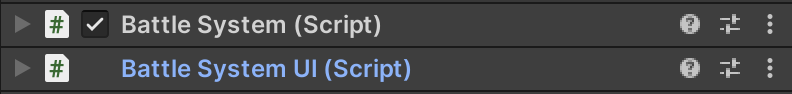Screenshot of Unity editor, cropped to show 2 scripts on inspector, named "Battle System" and "Battle System UI"
