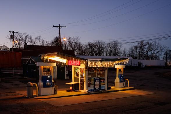 Lonely gas station at dusk