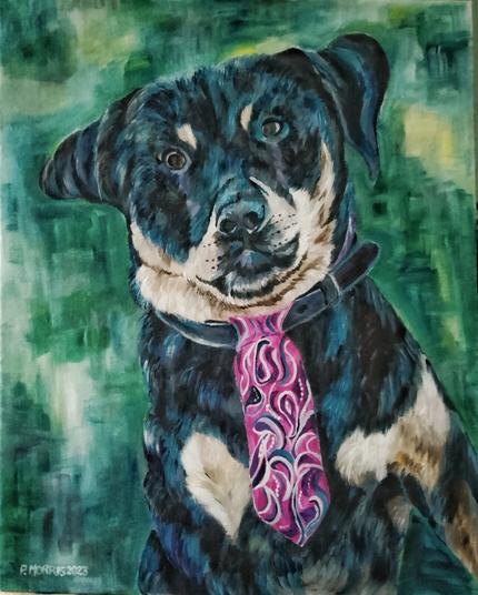 Kuno - portrait of an assistance dog, created in acrylics on board.