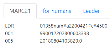 MARC21-Daten sind mit dem Label "for humans" bezeichnet.
