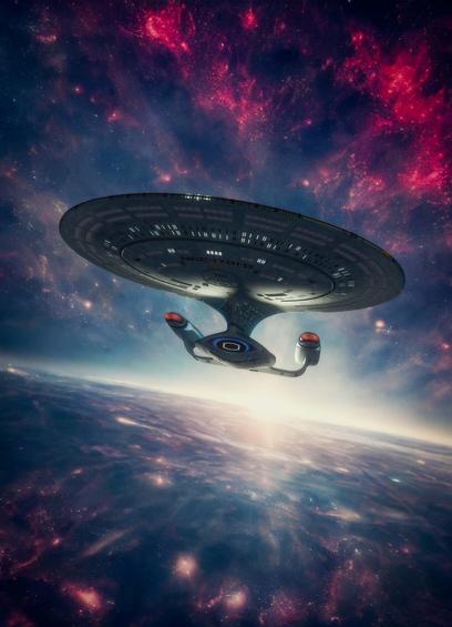 USS Enterprise NCC-1701-D over a strange planet,