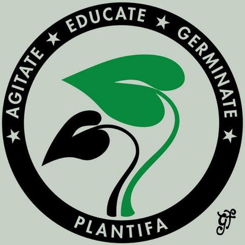 AGITATE - EDUCATE - GERMINATE

PLANTIFA

a symbol of antifa with green instead of red, and with two leafs a black and green instead of the red and black flag.