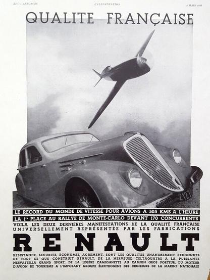 Illustrated ad for a Renault with an aeroplane flying overhead