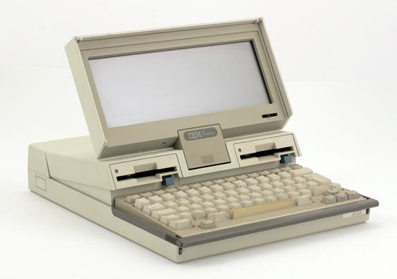 An IBM PC Convertible laptop from 1986, containing an Intel 8088 processor.