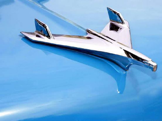 Hood ornament on a 1956 Chevy Nomad wagon