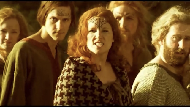 whacked 'em, smacked 'em, boy, how we attacked 'em / near and far, ha ha ha! / flayed 'em, slayed 'em, up and down parade 'em / Boudicca / toughest by far