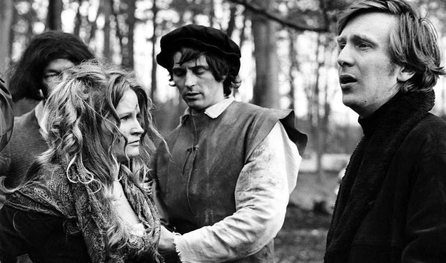 Piers Haggard with Michele Dotrice on the set of 'Blood On Satan's Claw' (1971)
