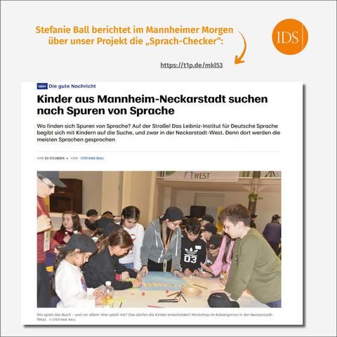 Ausschnitt aus dem Zeitungsbericht im Mannheimer Morgen (18.1.2023) mit einer Fotografie, die Stefanie Ball beim Workshop im November 2022 aufgenommen hat.
