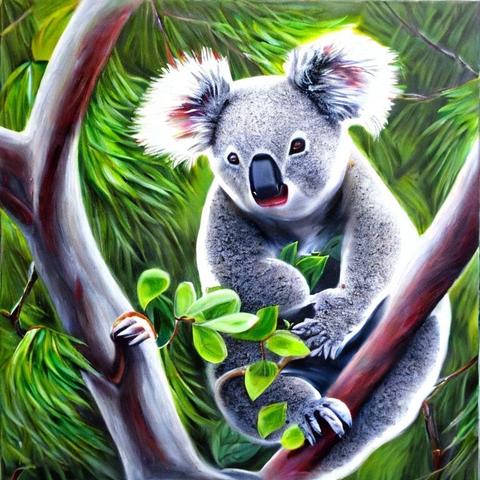 Stable Diffusion: An oil painting of a koala in a gumtree.