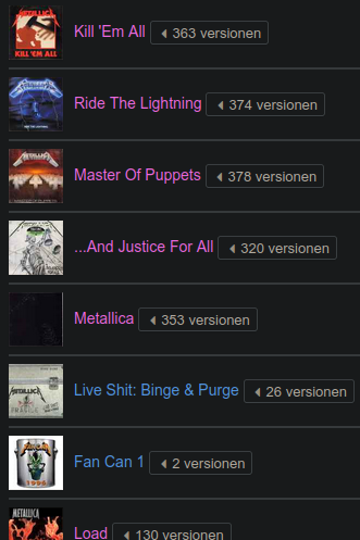 Screenshot: Ausschnitt aus der Discogs-Seite von Metallica