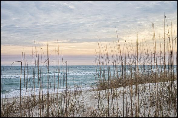 It is mid-January along the Crystal Coast of North Carolina. Heavy overcast skies retain the colors of the sunrise later than normal. Aqua-blue water washes up onto the beach. Sea oats help to hold the sand dunes together. A walk along the shore at Fort Macon State park provides a wonderful start to the day.

In a few short months the beaches will be bustling with beachcombers, sun worshipers, swimmers and surf fishermen. During the winter months however, the Carolina shore is empty except for a few hardy souls. On winter mornings like this the people visiting the shore a mostly local residents of Atlantic Beach and surrounding Carteret county, NC