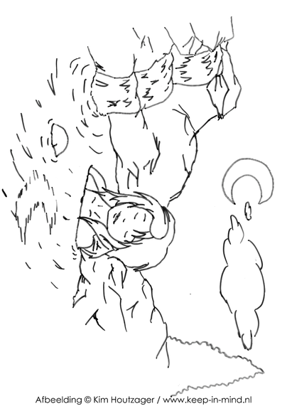 Colouringblank of a girl in an outside hot spring