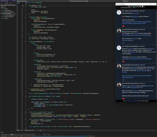 UI Markup in C# side by side with running UI