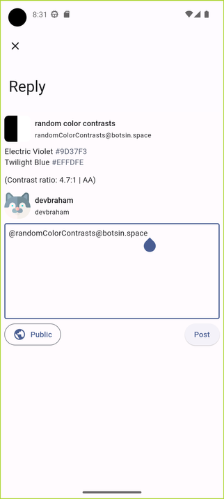 Screenshot of the app compose page with a light theme