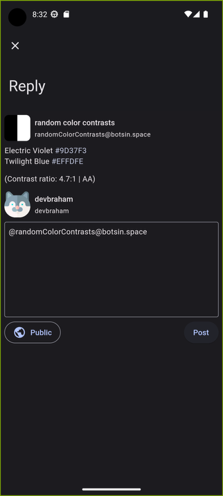 Screenshot of the app compose page with a dark theme