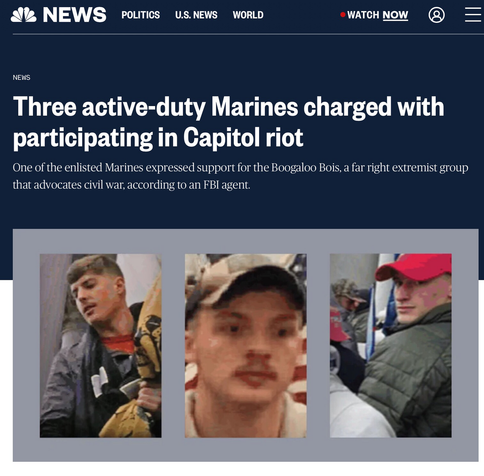 Article from NBC news about 3 active duty Marines that trespassed on the Capital January 6th