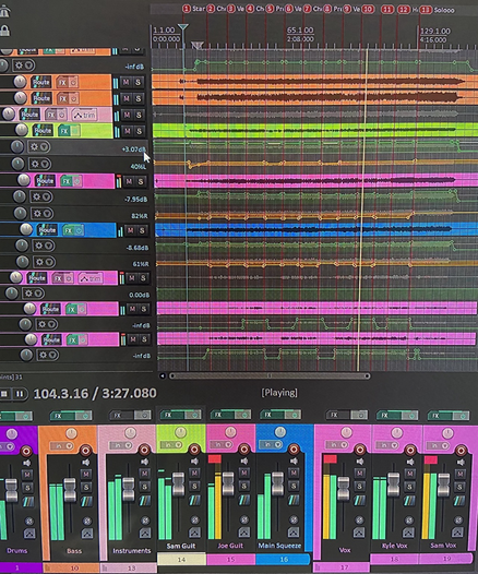 Screenshot of a mixing session in Cockos Reaper for the NYC band Nervous