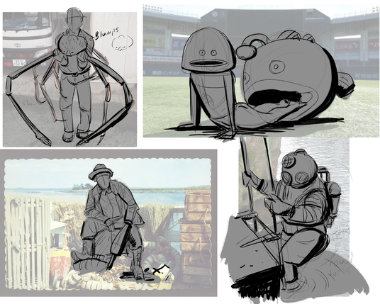 Art studies and sketches with a nautical theme.