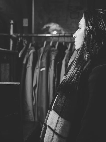 Black and white candid portrait