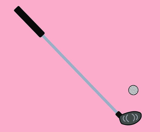 golf club and golf ball with a pink background