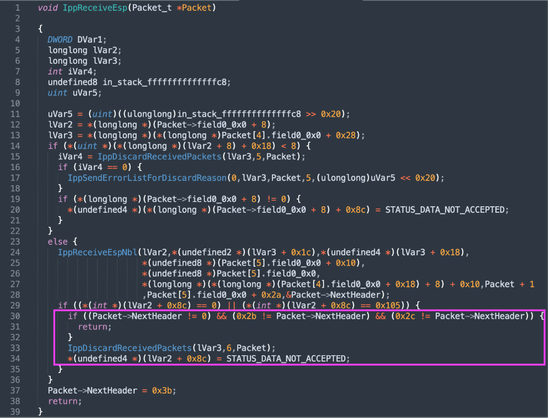 Decompilation output of IppReceiveESP