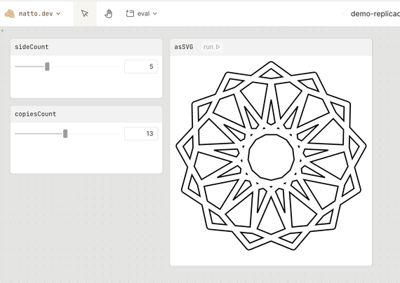 Using natto.dev to draw an image with replicad