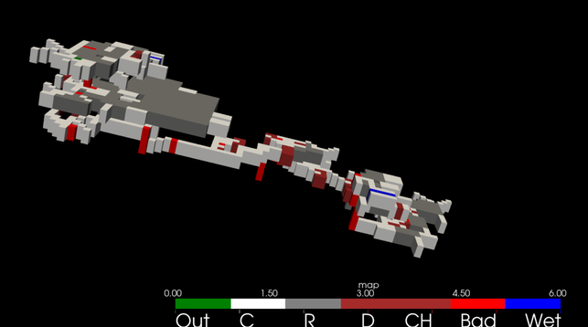 Same RandomDungeon as earlier, xarray plot, but in 3D  RandomDungeonGenerator 10 levels