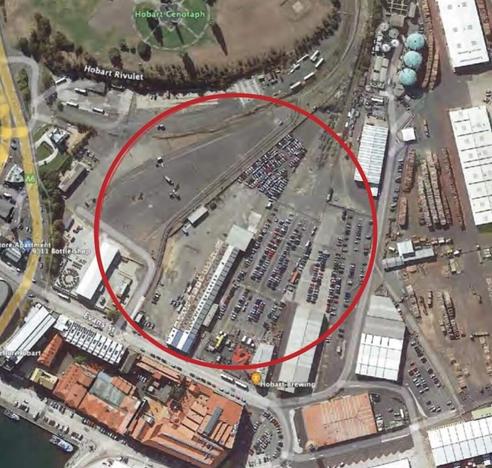 An aerial illustration of space required for the proposed Stadium at Macquarie Point in nipaluna Hobart.